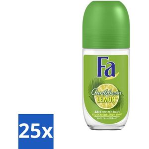 Fa - Deodorant Roller - Caribbean Lemon - Verfrissend - 48 uur Bescherming - Citrusachtig - 50 ml - Bulkverpakking - 25 stuks