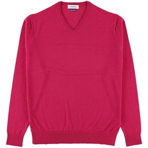 Osborne Knitwear Trui met V hals - Merino wol - Fuchsia - S