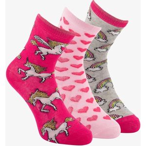 3 paar meisjes sokken met vrolijke print - Roze - Maat 35/38