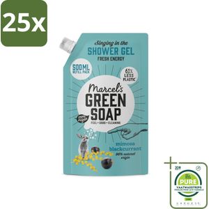 25 x Marcel's Green Soap - Douchegel - Navulling - Mimosa & Zwarte Bes - Voor dagelijks gebruik - 500 ml - Grootverpakking - Douchegel Navulling - Milieuvriendelijke Douche - Biologische Douchegel - Vegan Douchegel - Mimosa Geur