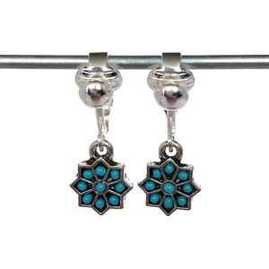 Clip Oorbellen - Bohemian - Kinderen - Hangoorbellen - Mini - Bloem - Turquoise - MNQ bijoux