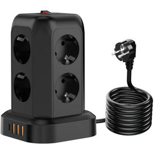Multi-Stekkerdoos Distributeur, Multi-Stekker Uitbreidingsadapter met 8 Stopcontacten, 3 USB-poorten 1 USB-C, Snoerlengte 1.80M, Zijdoos Wandoplader, Essentieel voor Cruisen, Reizen, Kantoor en Studentenkamer