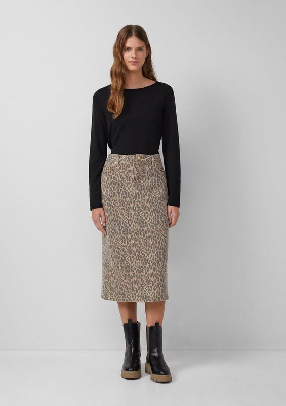 Rok - Denim - Midirok - Luipaardprint - 5-pocket ontwerp