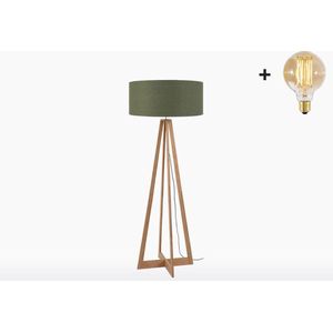 Vloerlamp – EVEREST – Bamboe Voetstuk - Groen Linnen - Met LED-lamp