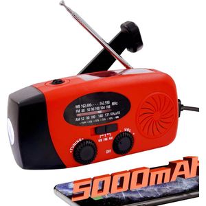 Draagbare noodradio - 5000mAh Zonnesolar Weerradio, AM/FM/NOAA, 4 modi, koptelefoonjack, LED zaklamp, SOS-alarm, self-oplaadbare telefoonlader, Geschikt voor kamperen, overleving