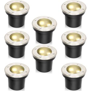 12X Grondspots LED voor buiten - Rond - IP65 Waterdicht - 3 Watt 300 Lumen - warm wit - Tuinspots en inbouwspots buiten voor in de grond