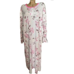 Dames nachthemd lang model 6546 XXL (48-50) wit/roze