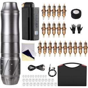 Tattoo Machine met Accessoires - Tattoo kit Draadloos - Complete Set - Tattoo Machine met Accessoires - Tattoo kit Draadloos - Complete Set - zILVER