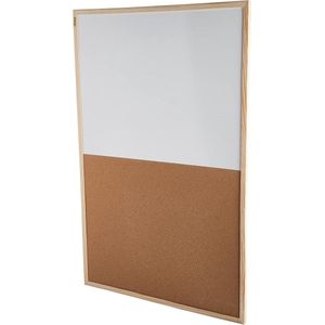 Combi Board Half Kurk Half Droog Uitwisbaar Whiteboard - Houten Frame - 90 x 60 cm - wit