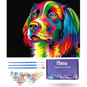 Pcasso ® Hond Artistiek – Schilderen Op Nummer – Incl. 3 Penselen En Geschenkverpakking - Schilderen Op Nummer Volwassenen & Kinderen – Canvas Schilderdoek – Kleuren Op Nummer - 40x50 cm