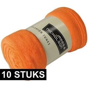 10x Fleece dekens/plaids oranje 120 x 160 cm - Woondeken - Fleecedekens