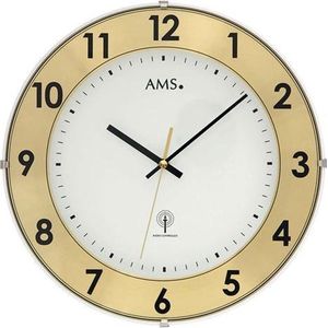 Mooi goudkleurig radio controlled wand klok van het merk AMS -5947