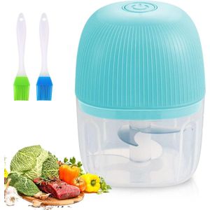 Elektrische hakmolen 250 ml uienhakmolen mini-uienhakmolen USB-oplaadbaar met 3 scherpe messen voor groenten fruit uien vlees met 2 siliconen borstels