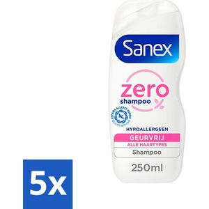 5 x Sanex - Shampoo - Zero% Normal Hair - Milde Reiniging - 250 ml - Siliconenvrije Shampoo - Kleurstoffenvrije Shampoo - Milde Shampoo - PH-huidneutraal - Duurzame Shampoo