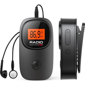 OIMG Draagbare Mini Noodradio FM - Pocket Radio Speler - FM-radio Draagbare hoofdtelefoon Display LCD - Kleine Radio - voor hardlopen, Wandelen ,Joggen,Fietsen,Buiten,Kamperen,wandelen en slapen - Zwart