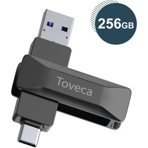 Toveca USB Stick 256 GB - USB C en USB A - 1000Mbps - USB 3.1 USB-C Stick - Plug & Play - Universeel Design