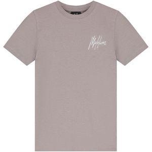 Malelions - Kids Striped Signature T-Shirt - Grijs Bruin/Off-White