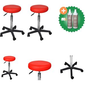 vidaXL Kantoorkrukken 2 st 35-5x84 cm kunstleer rood - Bureaustoel - Inclusief Onderhoudsset