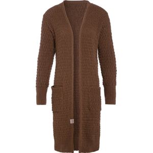 Knit Factory Jaida Lang Gebreid Dames Vest - Grof gebreid bruin damesvest - Cardigan voor de herfst en winter - Lang vest tot over de knie - Tobacco - 36/38 - Met steekzakken