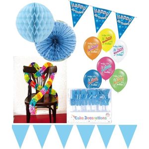 Pakket Hartelijk Gefeliciteerd jongen blauw -  feestversiering - feestartikelen - 7 delig