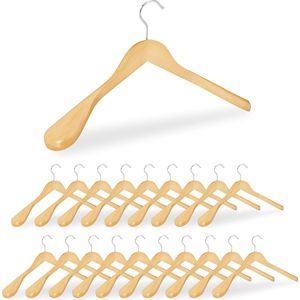 Relaxdays 20x kleerhangers hout - kledinghangers hout - brede schouder - voor jassen