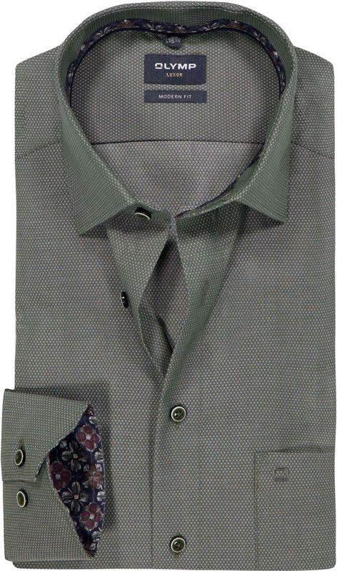 OLYMP Luxor modern fit overhemd, mouwlengte 7, structuur, grijsgroen