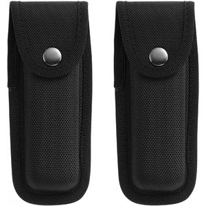 2 Pieces Nylon Pouch for Pocket Knife with Belt Loop - 14cm Length (Black)