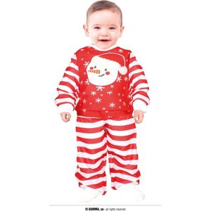 Guirma - Kerst & Oud & Nieuw Kostuum - Rood Wit Gestreepte Jumpsuit Santa Baby Kind Kostuum - Rood, Wit / Beige - 12 - 18 maanden - Kerst - Verkleedkleding