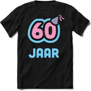 60 Jaar Feest kado T-Shirt Heren / Dames - Perfect Verjaardag Cadeau Shirt - Licht Blauw / Licht Roze - Maat M