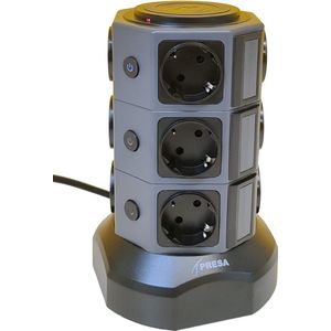 Power Socket Tower with 12 Schuko Sockets, USB Ports and Type-C Wireless Charging - Ideal for Your Workplace