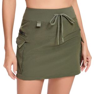 Timuspo Sneldrogende cargo-rok voor dames, hoge taille, golfrok met ritssluiting en zakken, tennis, sportrok