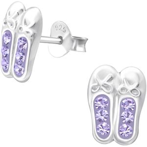Joy|S - Zilveren ballet ballerina schoentjes oorbellen - kristal paars - 7 x 9 mm - danseres oorknoppen