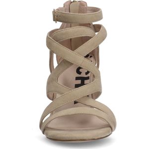 Sacha - Dames - Beige suède opengewerkte sandalen met hak - Maat 42