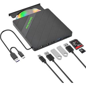 Draagbare DVD-brander met USB en SD/TF-kaartlezer - Externe optische drive voor laptop, Windows en Mac