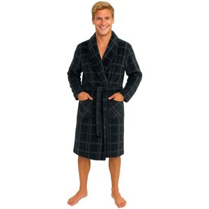 Herenbadjas ruitmotief - fleece badjas - kamerjas - warme badjas - zacht - cadeau voor hem - grijze badjas voor heren - maat L