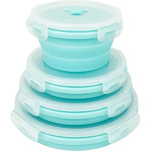 Collapsible Food Storage Containers, Silicone Bowls with Plastic Lids - Round Set of 4 - Microwave&Freezer Safe, for Kitchen and Camping