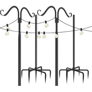 Buitenverlichting Palen met Verstelbare Herdershaken - Stevige Metalen Standaard voor Lichtkettingen, Lichtsnoeren, Verlichting - Ideaal voor Tuin, Patio, Feesten en Buiten Decoratie - 2 stuks