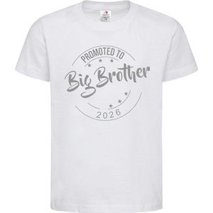 Shirt Aankondiging zwangerschap Promoted to Big Brother 2026 | korte mouw | Wit/grijs | maat 122/128 zwangerschap aankondiging bekendmaking Baby big bro brother