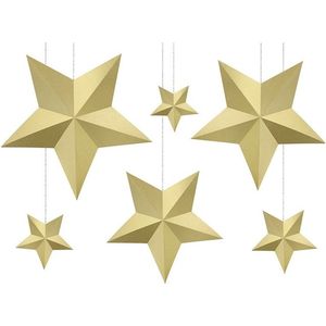 Gouden decoratie sterren set van 6 stuks DIY - Decoratie sterren kerstversiering
