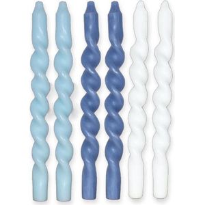 Twisted candle - Set van 6 kaarsen - Gedraaide kaarsen - 29 cm - Swirl kaarsen - Dinerkaarsen - Twisted candles - Twisted kaarsen - Gekleurde kaarsen - Draai kaarsen - Dinerkaarsen gedraaid - Lichtblauw - Helderblauw - Wit