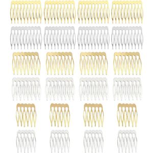 JHubers Goods - 24 stuks metalen zijkammen voor dames, sluierkammen, haaraccessoires - zilveren en gouden knottang