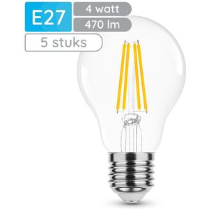 Modee E27 LED Lamp 4W - 470lm - 2700K - Warm Wit - LED Filament Globe A60 - Vervangt 40W Halogeen Gloeilamp - 5 stuks