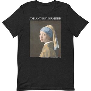 Johannes Vermeer 'Meisje met de Parel' (""Girl with a Pearl Earring"") Beroemd Schilderij T-Shirt | Unisex Klassiek Kunst T-shirt | Zwart Heather | L