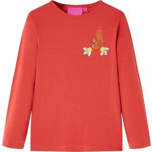 vidaXL - Kindershirt - met - lange - mouwen - 92 - roodbruin