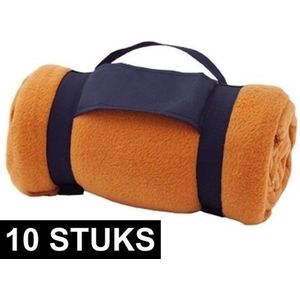 10x Fleece dekens/plaids oranje met afneembaar handvat 160 x 130 cm - Woondeken - Fleecedekens