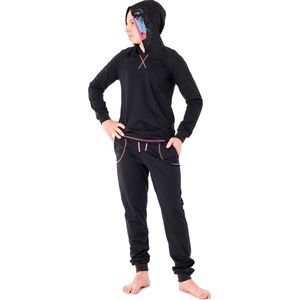 Ladeheid Meisjes Pyjama - met Capuchon - Lange mouwen - Lange broek - Katoen - LA-LA40-237-PJ - Zwarte Pavian - 170