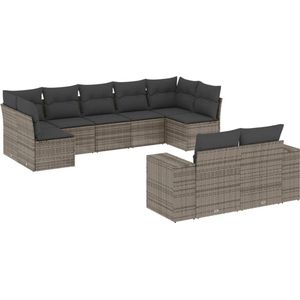 vidaXL - 9-delige - Loungeset - met - kussens - poly - rattan - grijs