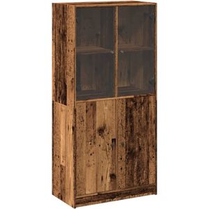 vidaXL - Hoge - kast - met - deuren - 68x37x142 - cm - bewerkt - hout - oud - houtkleurig