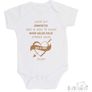 100% katoenen Romper Zwangerschap Aankondiging 2.0 ""Voor dit rompertje ben ik nog te klein maar wil je straks mijn opa & oma zijn"" Unisex Katoen Wit/cappuccino Maat 56/62
