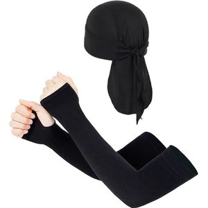 Sporttulbandhoed 1 stuk en 1 paar zonnemouwen - ademend en zweetabsorberend - zachte en elastische tulbandhoed - zwart - S/M .